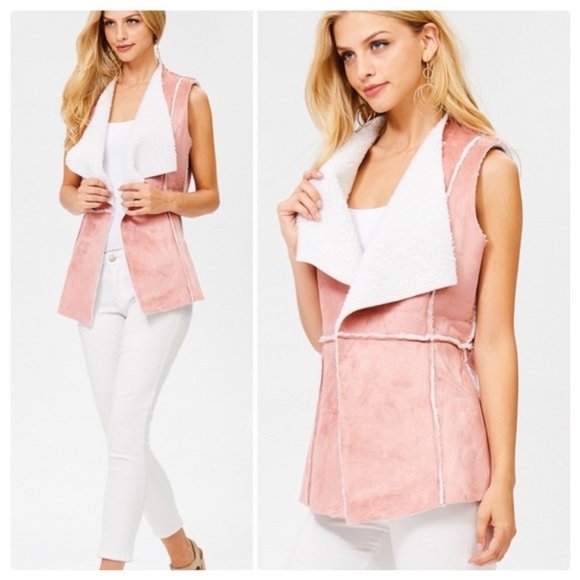 Classic Pink Sherpa Suede Vest - Picture 5 of 8